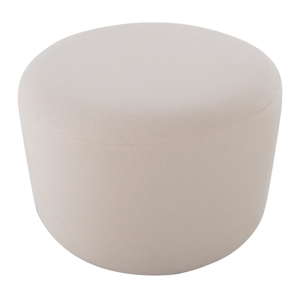 Large Round Pouf in Knitted Beige Fabric By LumiSource | Ottomans | Modishstore - 3