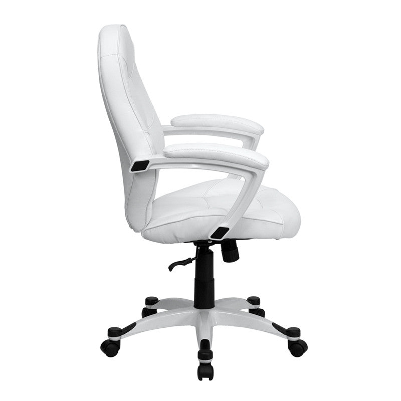Flash Furniture QD-5058M-WHITE-GG Mid-Back White Leather Executive Swivel Office Chair With Synchro-Tilt Mechanism | Office Chairs | Modishstore - 3