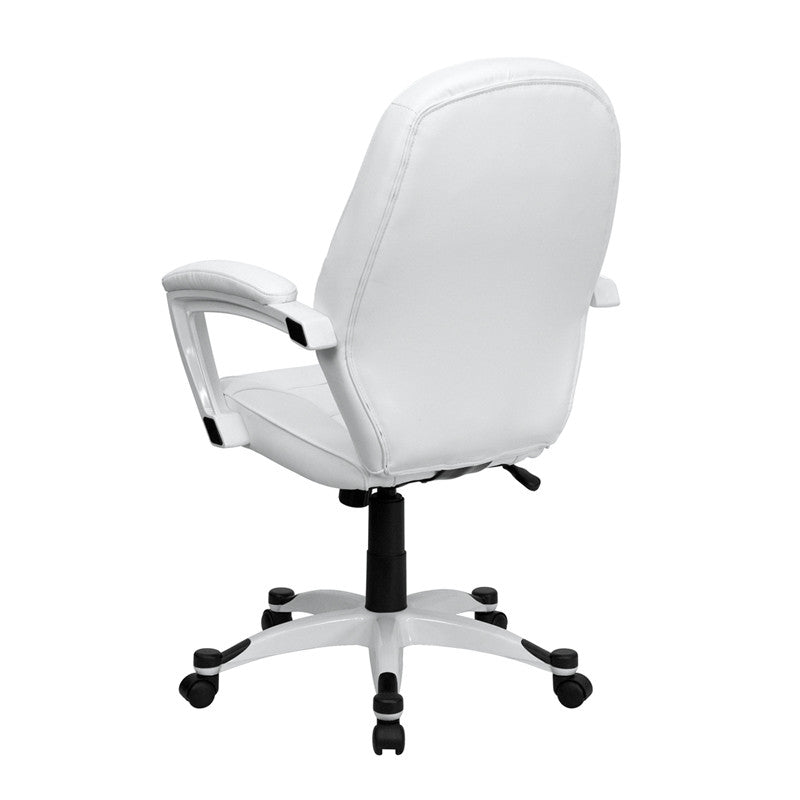 Flash Furniture QD-5058M-WHITE-GG Mid-Back White Leather Executive Swivel Office Chair With Synchro-Tilt Mechanism | Office Chairs | Modishstore-2