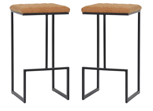 LeisureMod Quincy Leather Bar Stools With Metal Frame Set of 2 | Bar Stools | Modishstore
