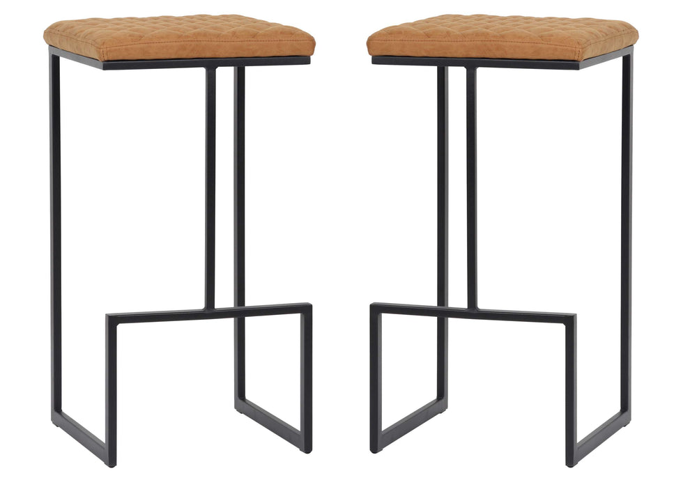 LeisureMod Quincy Leather Bar Stools With Metal Frame Set of 2 | Bar Stools | Modishstore