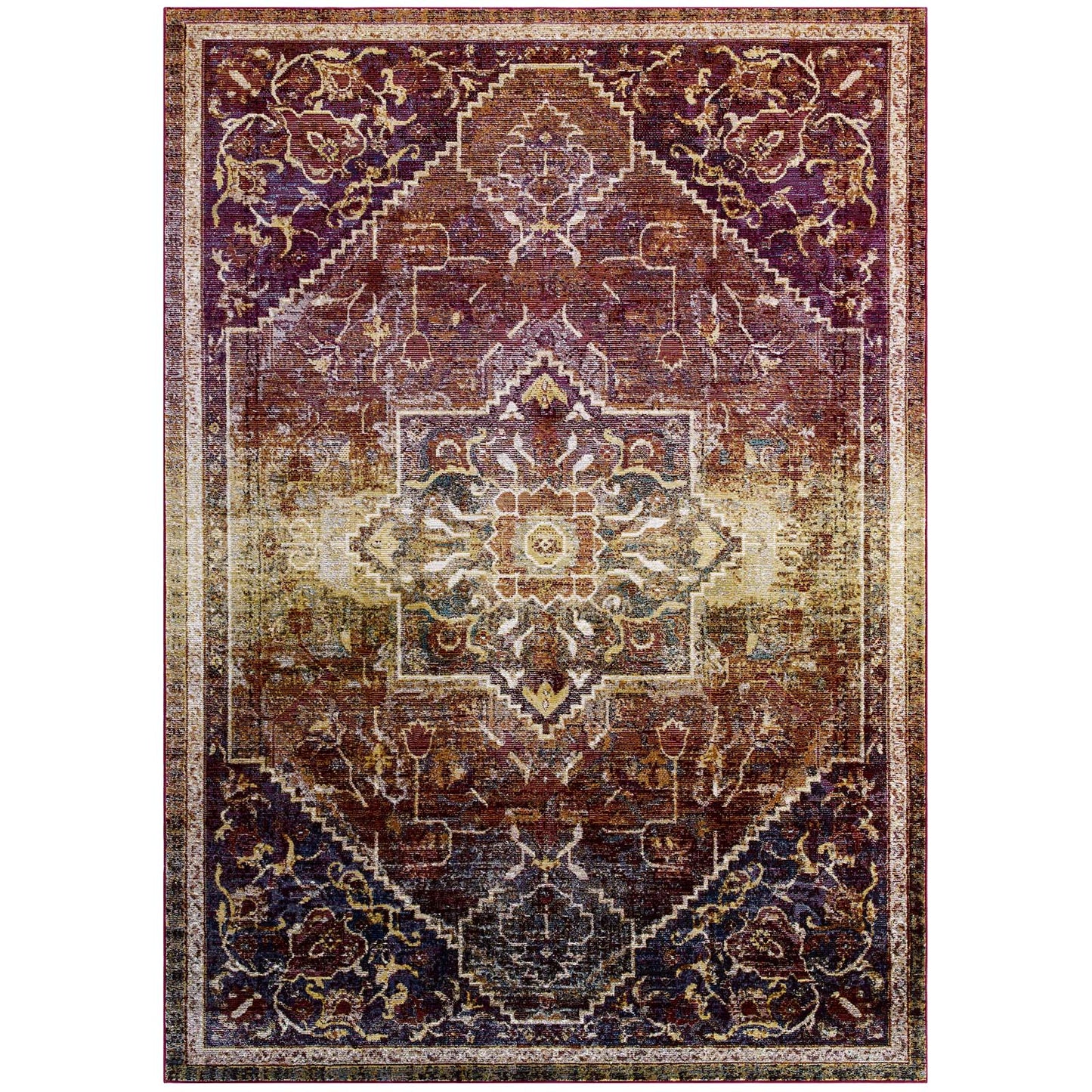 Modway Success Kaede Transitional Distressed Vintage Floral Persian Medallion 5x8 Area Rug - R-1157-58 | Rugs | Modishstore - 1