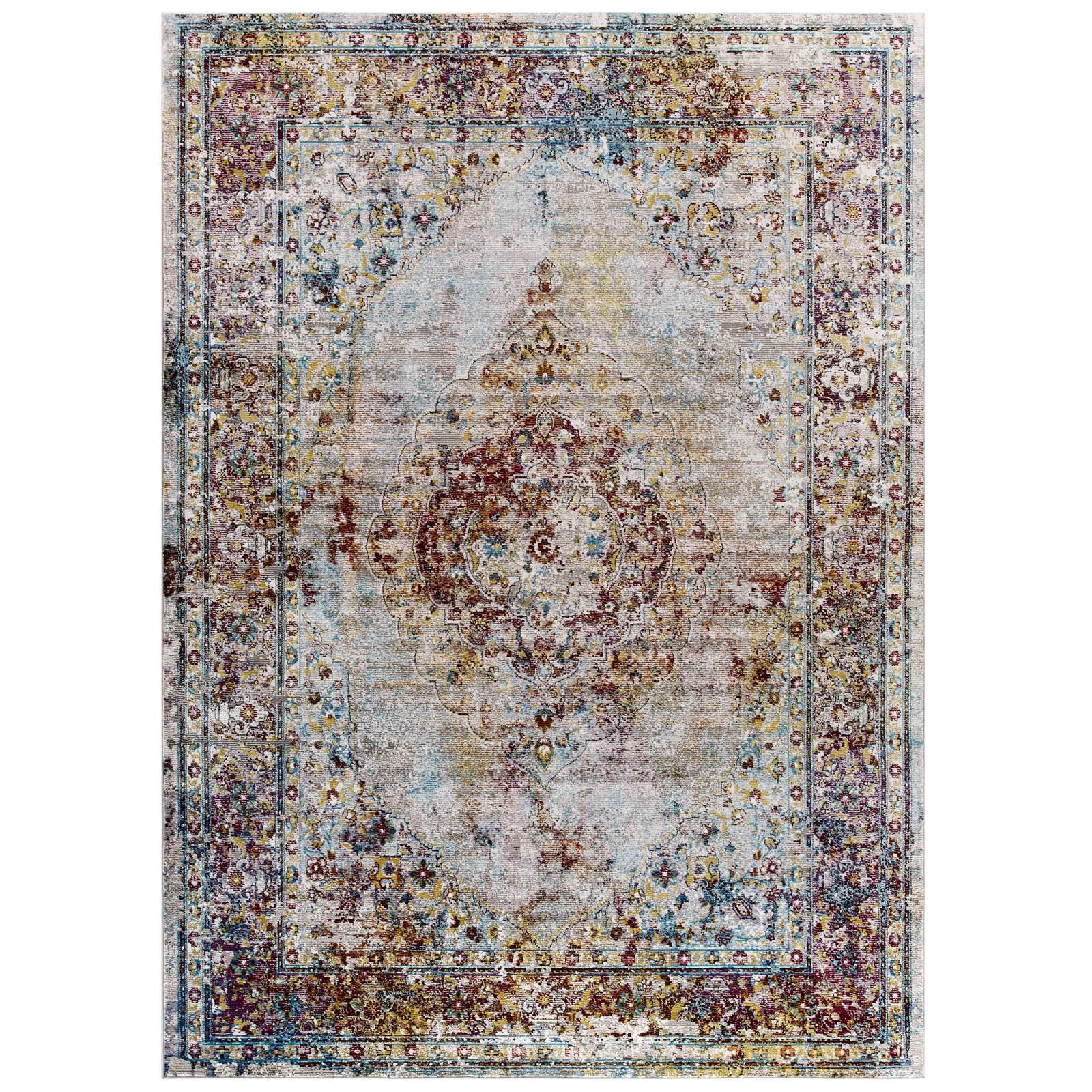 Modway Success Merritt Transitional Distressed Floral Persian Medallion  5x8 Area Rug - R-1158-58 | Rugs | Modishstore - 1