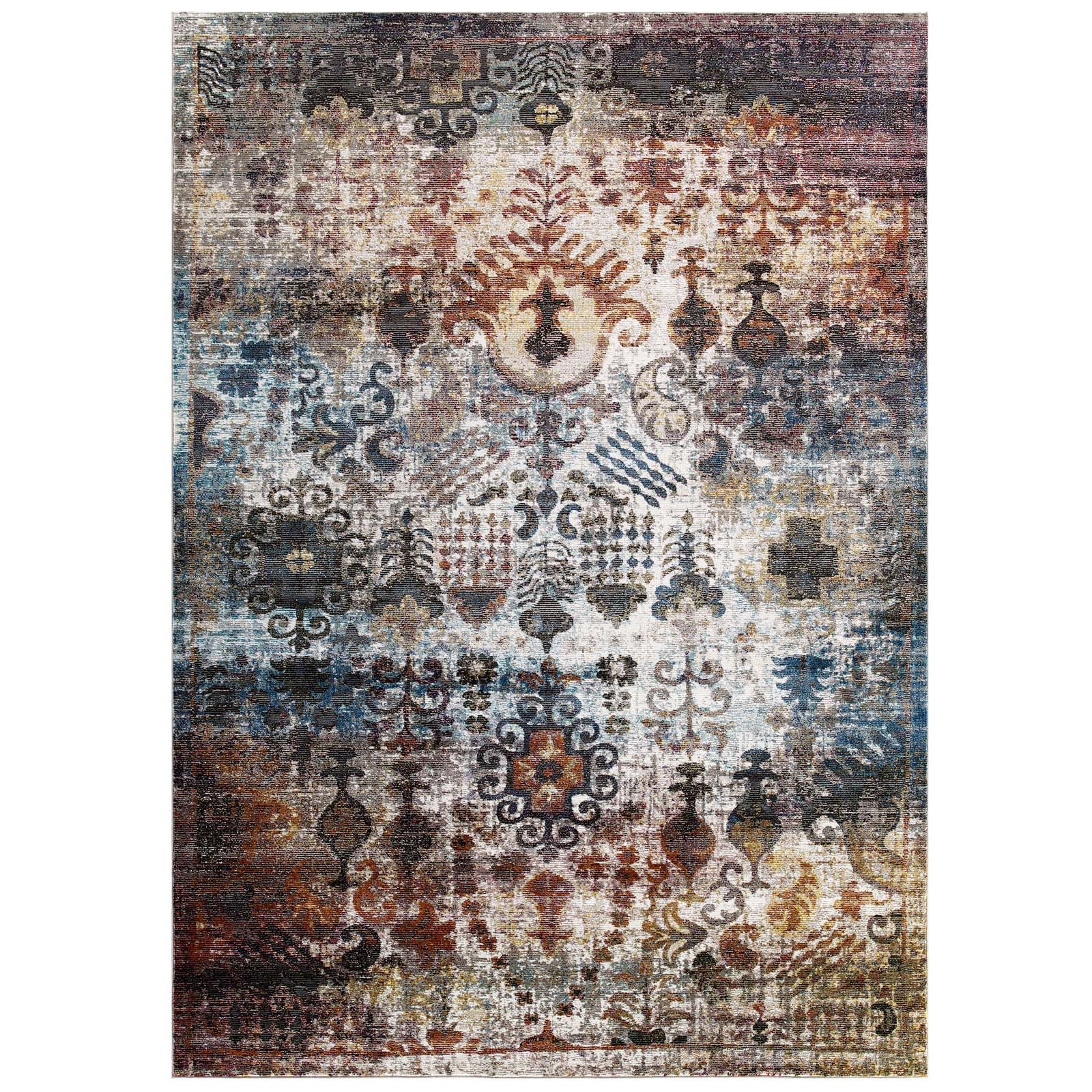 Modway Success Tahira Transitional Distressed Vintage Floral Moroccan Trellis 8x10 Area Rug Multicolored | Rugs | Modishstore-2