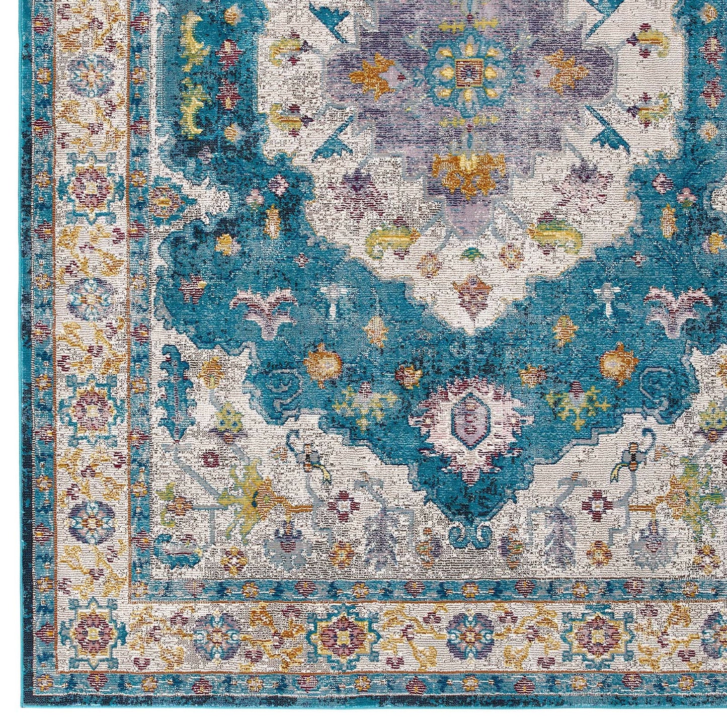 Modway Success Anisah Distressed Vintage Floral Persian Medallion 8x10 Area Rug Blue, Ivory, Yellow, Orange | Rugs | Modishstore-3