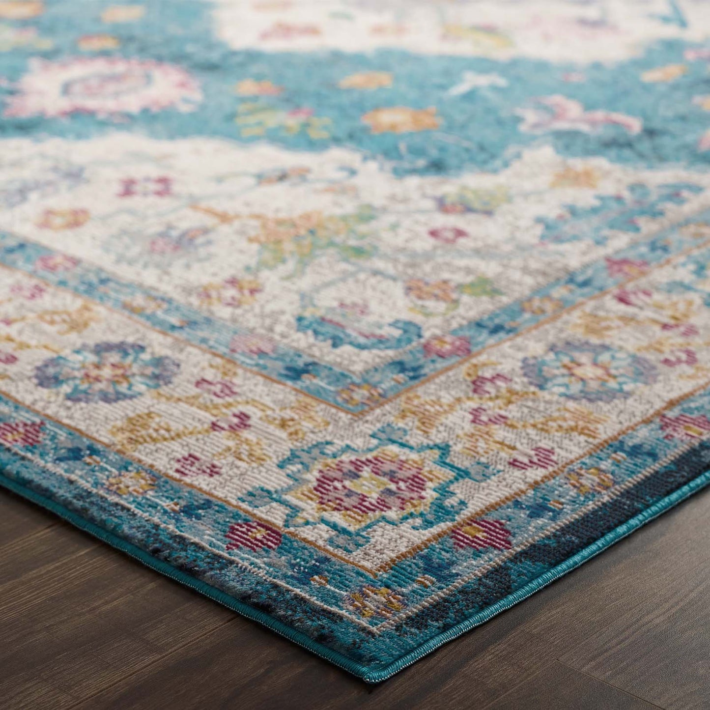 Modway Success Anisah Distressed Vintage Floral Persian Medallion 8x10 Area Rug Blue, Ivory, Yellow, Orange | Rugs | Modishstore-6