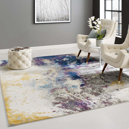 Modway Entourage Adeline Contemporary Modern Abstract 8x10 Area Rug Blue, Gray, Yellow, Ivory, Pink | Rugs | Modishstore