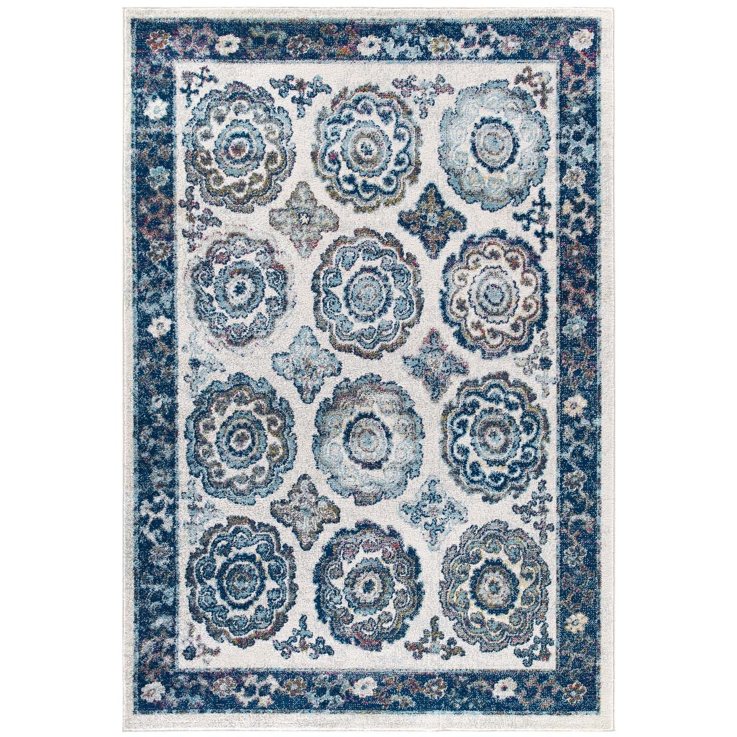 Modway Entourage Odile Transitional Distressed Vintage Floral Moroccan Trellis 8x10 Area Rug Ivory and Blue | Rugs | Modishstore-2