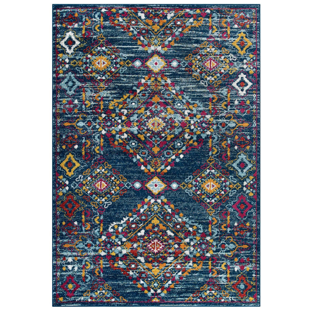 Modway Entourage Khalida Distressed Vintage Floral Lattice 8x10 Area Rug Blue, Orange, Yellow, Red - R-1169-810 | Rugs | Modishstore - 2