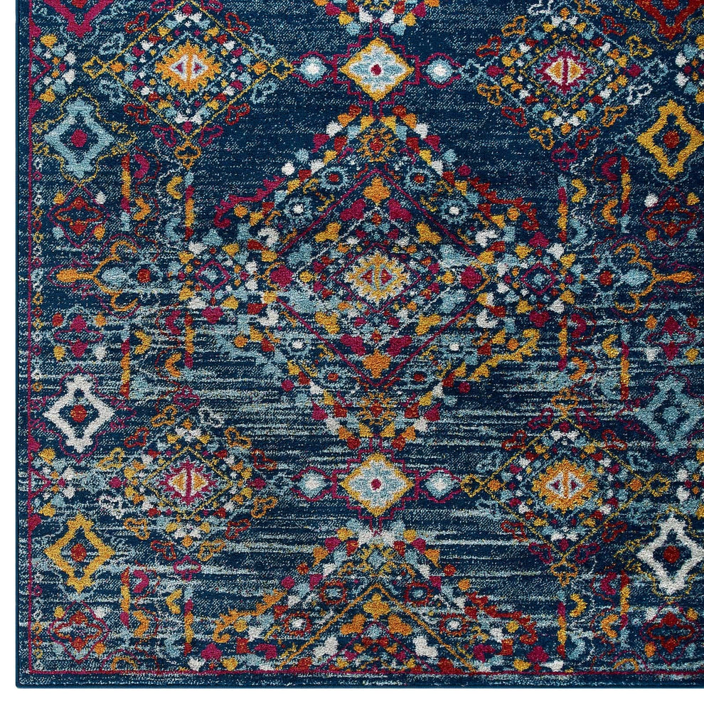 Modway Entourage Khalida Distressed Vintage Floral Lattice 8x10 Area Rug Blue, Orange, Yellow, Red - R-1169-810 | Rugs | Modishstore - 3
