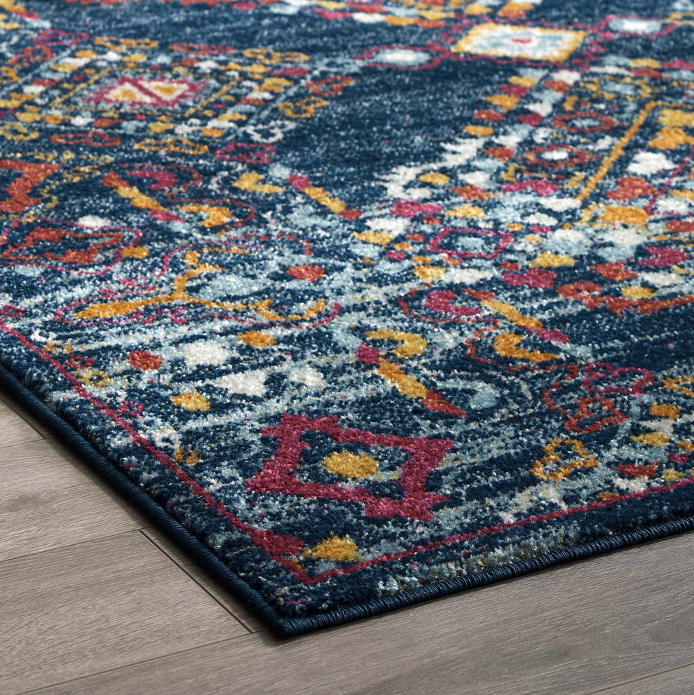 Modway Entourage Khalida Distressed Vintage Floral Lattice 8x10 Area Rug Blue, Orange, Yellow, Red - R-1169-810 | Rugs | Modishstore - 6