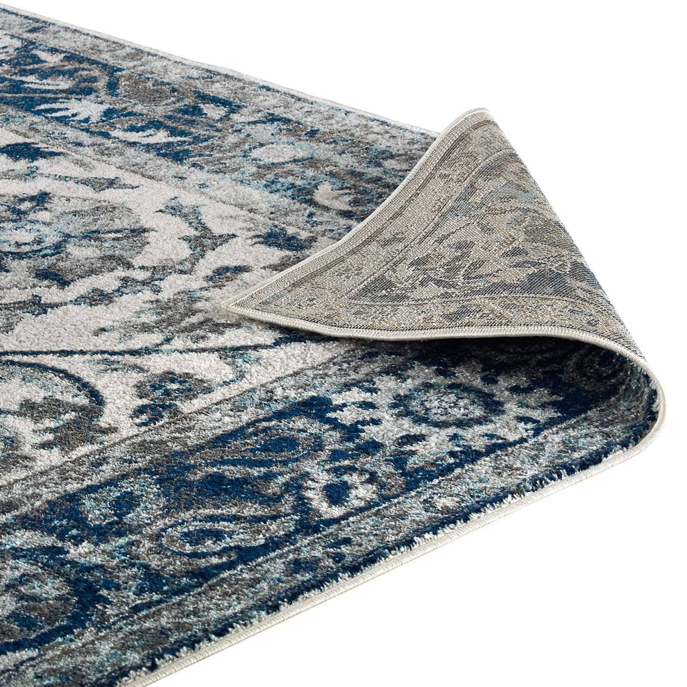 Modway Entourage Samira Distressed Vintage Floral Persian Medallion 8x10 Area Rug Ivory and Blue - R-1174-810 | Rugs | Modishstore - 4
