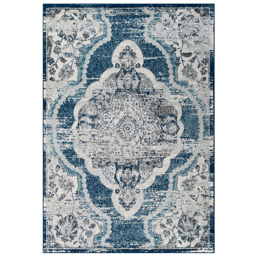 Modway Entourage Malia Distressed Vintage Floral Persian Medallion 8x10 Area Rug Ivory and Blue - R-1175-810 | Rugs | Modishstore - 2