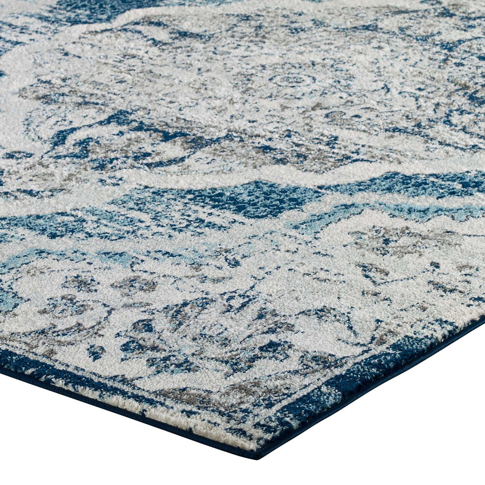 Modway Entourage Malia Distressed Vintage Floral Persian Medallion 8x10 Area Rug Ivory and Blue - R-1175-810 | Rugs | Modishstore - 4