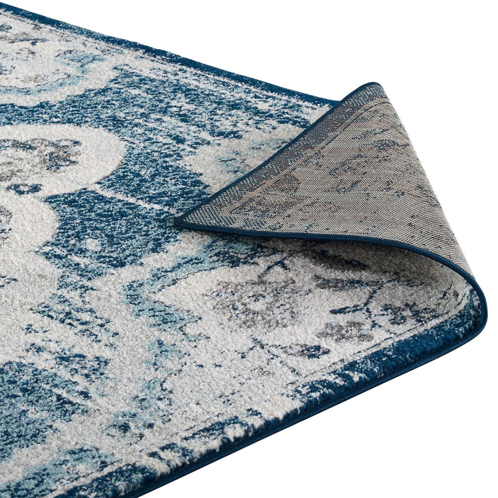 Modway Entourage Malia Distressed Vintage Floral Persian Medallion 8x10 Area Rug Ivory and Blue - R-1175-810 | Rugs | Modishstore - 5
