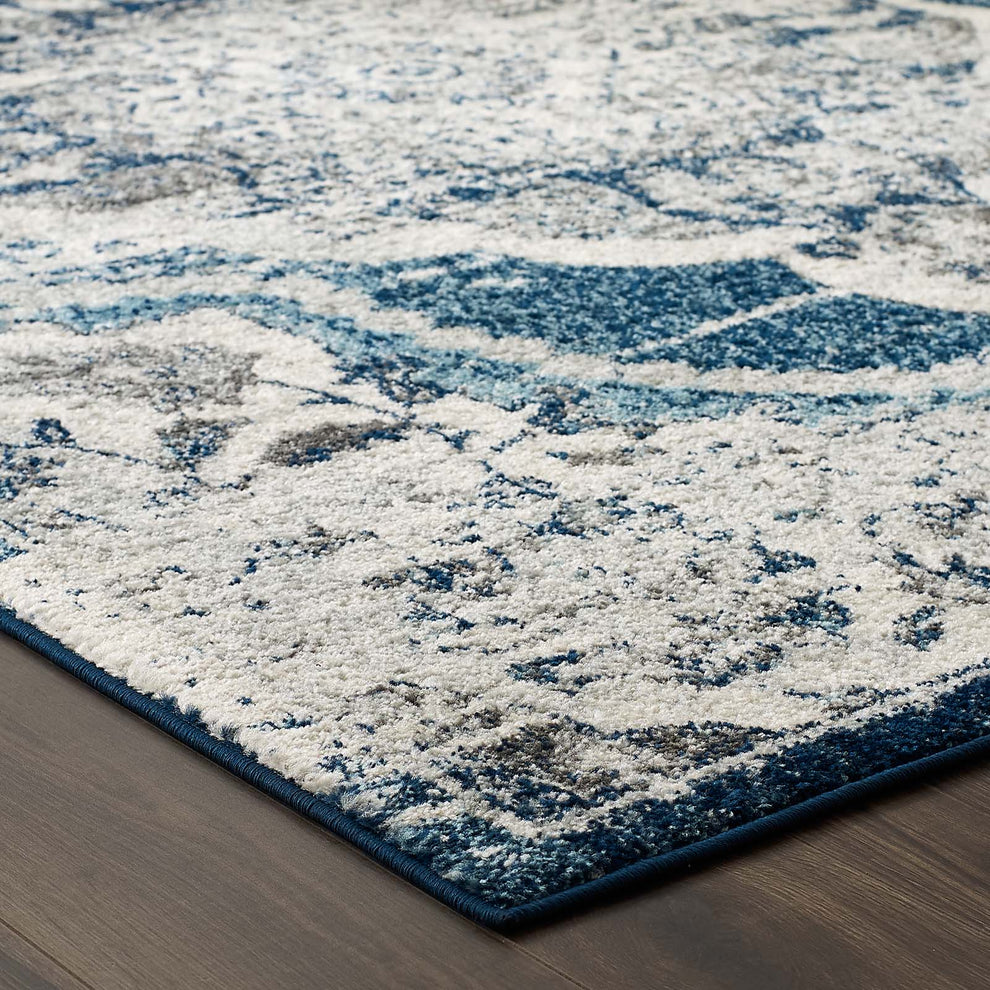 Modway Entourage Malia Distressed Vintage Floral Persian Medallion 8x10 Area Rug Ivory and Blue - R-1175-810 | Rugs | Modishstore - 6
