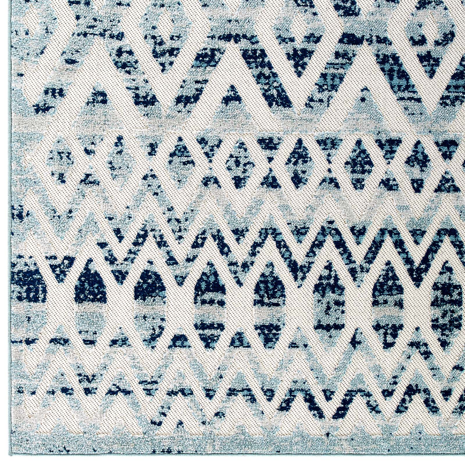 Modway Reflect Tamako Distressed Vintage Diamond and Chevron Moroccan Trellis 8x10 Indoor and Outdoor Area Rug Ivory and Blue | Rugs | Modishstore-3