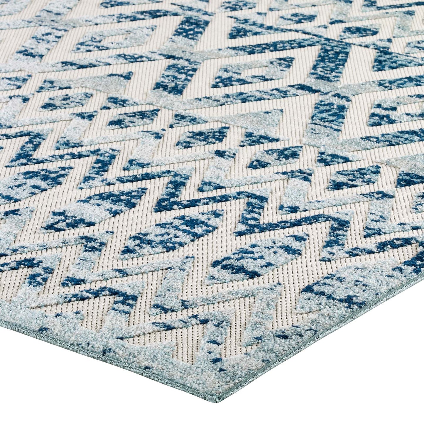 Modway Reflect Tamako Distressed Vintage Diamond and Chevron Moroccan Trellis 8x10 Indoor and Outdoor Area Rug Ivory and Blue | Rugs | Modishstore-4