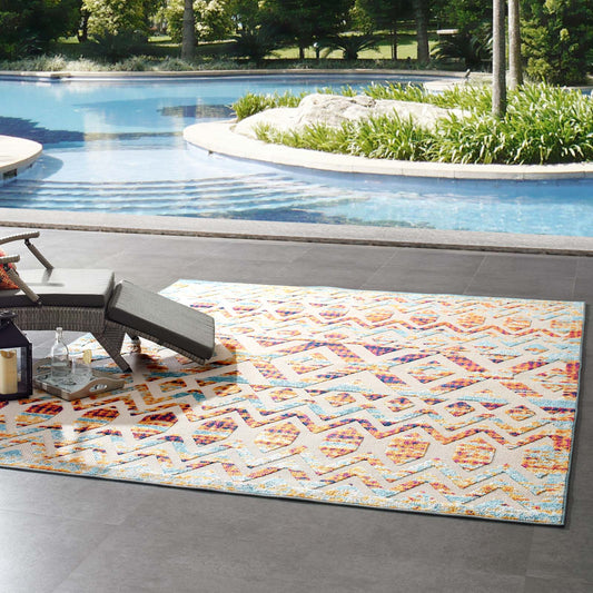 Modway Reflect Tamako Distressed Vintage Diamond and Chevron Moroccan Trellis 8x10 Indoor and Outdoor Area Rug Multicolored | Rugs | Modishstore