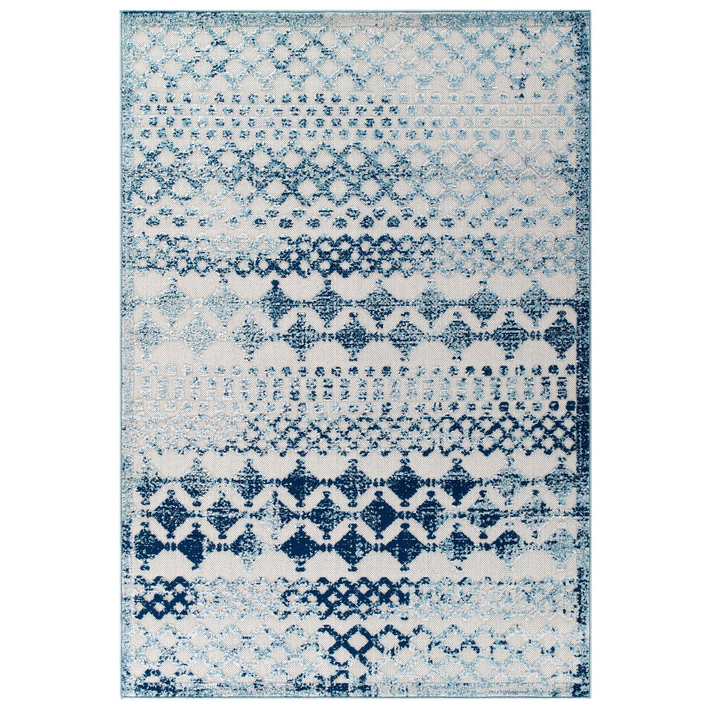 Modway Reflect Giada Distressed Vintage Abstract Diamond Moroccan Trellis 8x10 Indoor and Outdoor Area Rug Ivory and Blue | Rugs | Modishstore-2