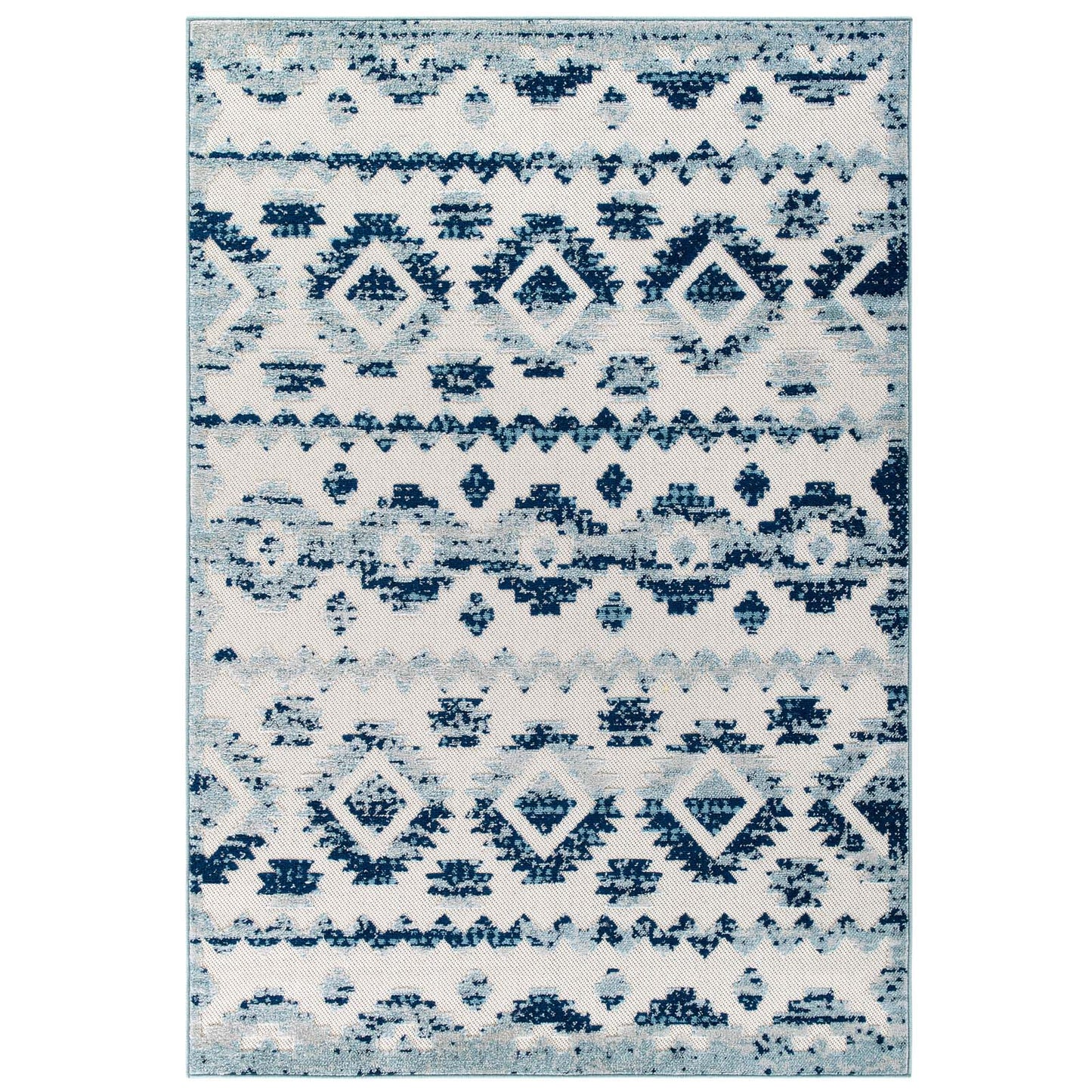 Modway Reflect Takara Distressed Contemporary Abstract Diamond Moroccan Trellis 8x10 Indoor and Outdoor Area Rug Ivory and Blue | Rugs | Modishstore-2