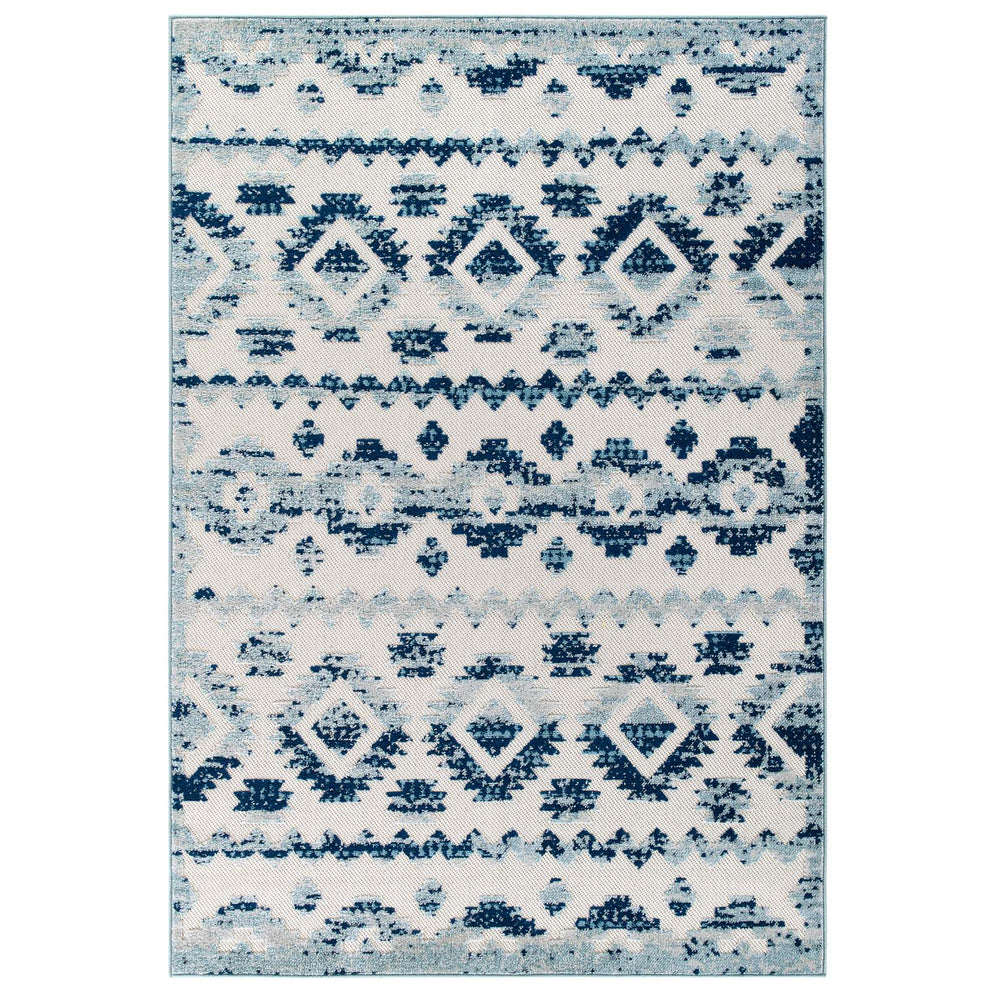 Modway Reflect Takara Distressed Contemporary Abstract Diamond Moroccan Trellis 8x10 Indoor and Outdoor Area Rug Ivory and Blue - R-1180-810 | Rugs | Modishstore - 2