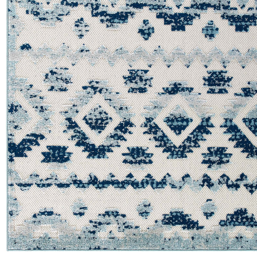 Modway Reflect Takara Distressed Contemporary Abstract Diamond Moroccan Trellis 8x10 Indoor and Outdoor Area Rug Ivory and Blue - R-1180-810 | Rugs | Modishstore - 3