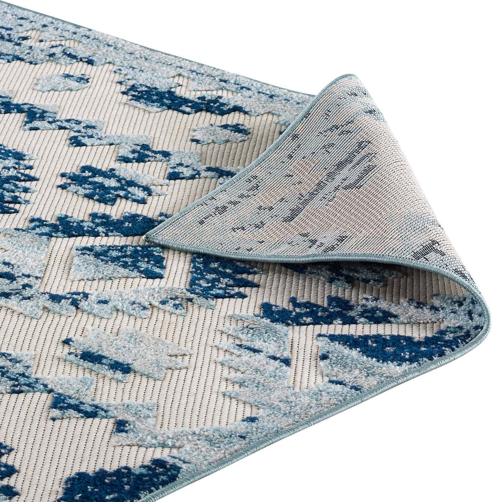 Modway Reflect Takara Distressed Contemporary Abstract Diamond Moroccan Trellis 8x10 Indoor and Outdoor Area Rug Ivory and Blue - R-1180-810 | Rugs | Modishstore - 5