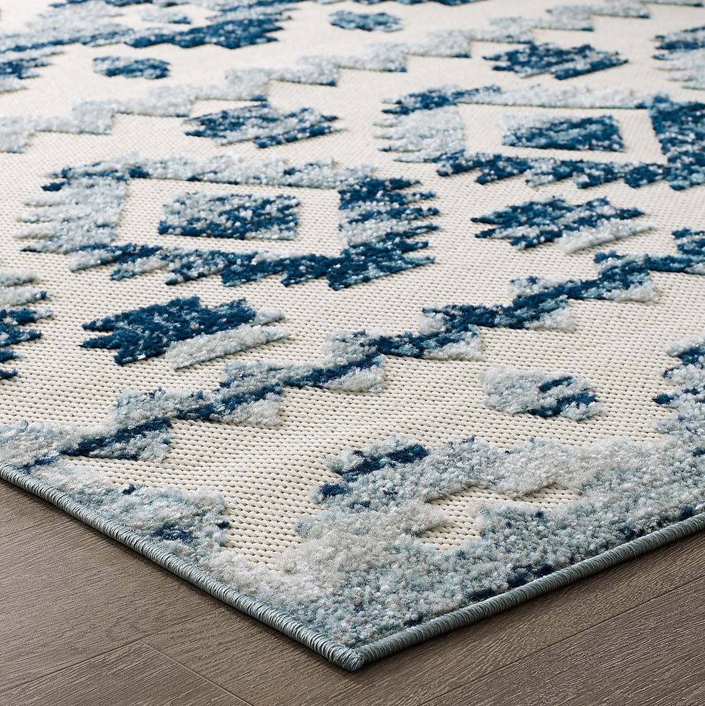 Modway Reflect Takara Distressed Contemporary Abstract Diamond Moroccan Trellis 8x10 Indoor and Outdoor Area Rug Ivory and Blue - R-1180-810 | Rugs | Modishstore - 6