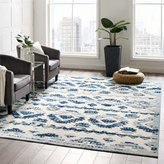 Modway Reflect Takara Distressed Contemporary Abstract Diamond Moroccan Trellis 8x10 Indoor and Outdoor Area Rug Ivory and Blue - R-1180-810