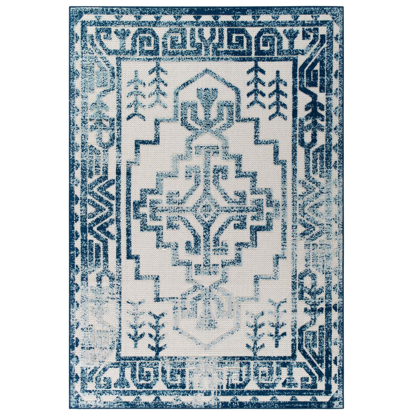 Modway Reflect Nyssa Distressed Geometric Southwestern Aztec 8x10 Indoor and Outdoor Area Rug Ivory and Blue | Rugs | Modishstore-2