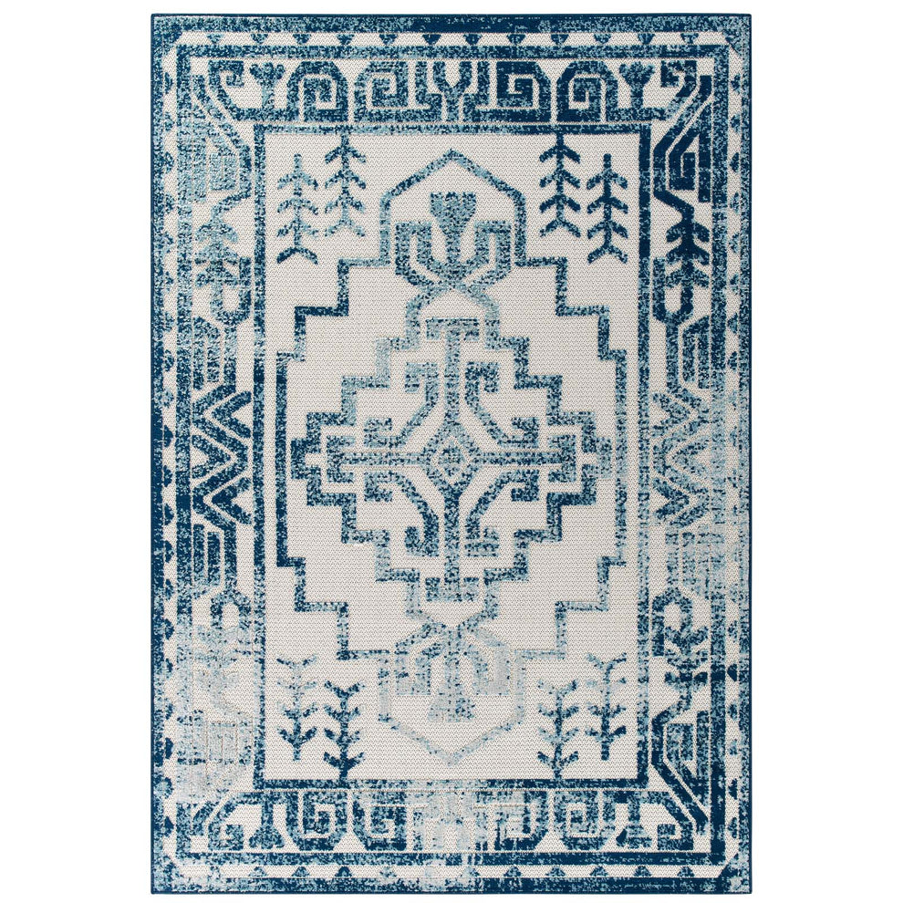 Modway Reflect Nyssa Distressed Geometric Southwestern Aztec 8x10 Indoor and Outdoor Area Rug Ivory and Blue - R-1181-810 | Rugs | Modishstore - 2