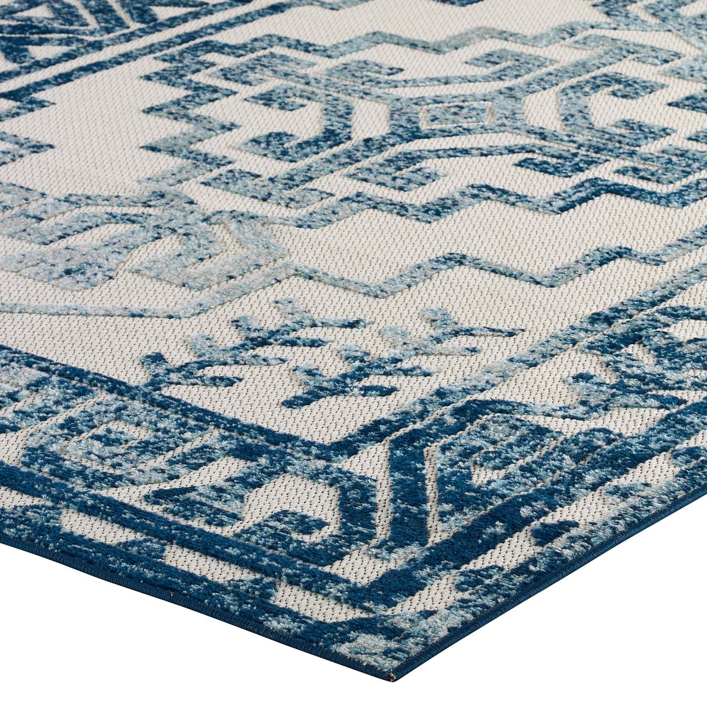 Modway Reflect Nyssa Distressed Geometric Southwestern Aztec 8x10 Indoor and Outdoor Area Rug Ivory and Blue | Rugs | Modishstore-4