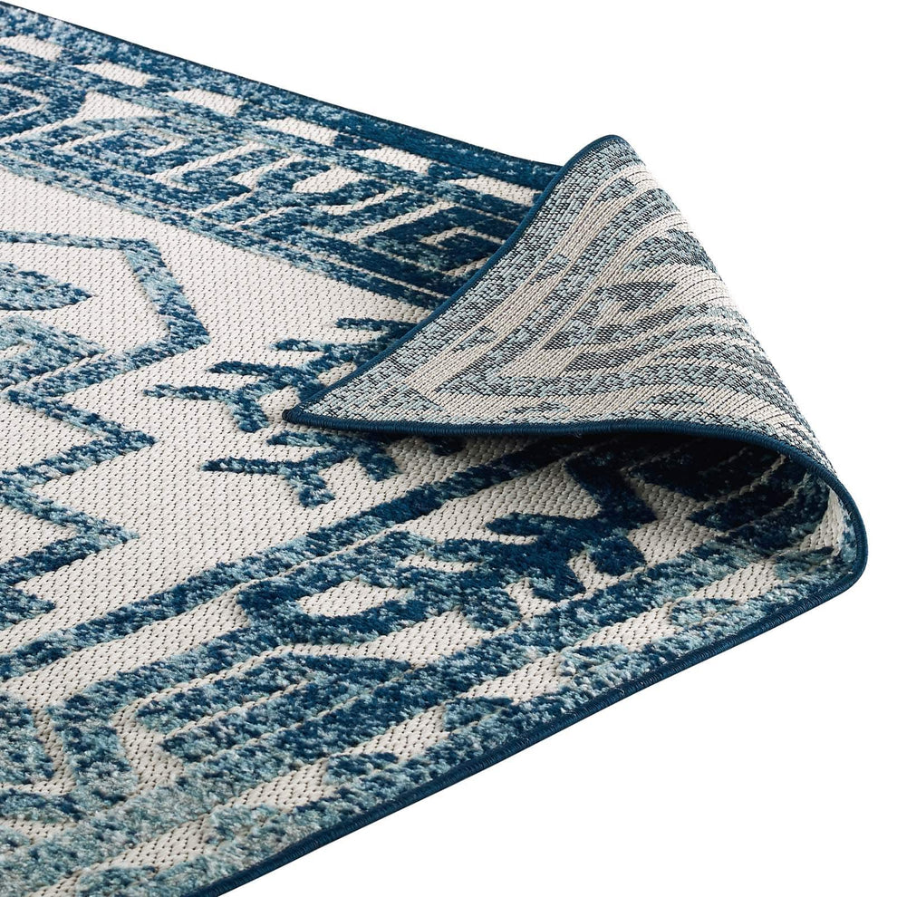 Modway Reflect Nyssa Distressed Geometric Southwestern Aztec 8x10 Indoor and Outdoor Area Rug Ivory and Blue - R-1181-810 | Rugs | Modishstore - 5