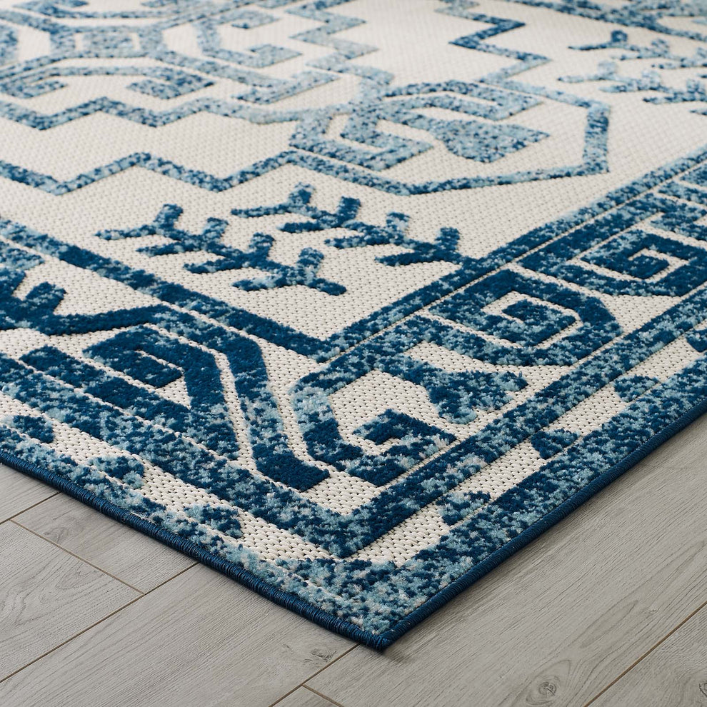 Modway Reflect Nyssa Distressed Geometric Southwestern Aztec 8x10 Indoor and Outdoor Area Rug Ivory and Blue - R-1181-810 | Rugs | Modishstore - 6