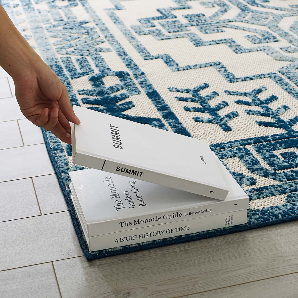 Modway Reflect Nyssa Distressed Geometric Southwestern Aztec 8x10 Indoor and Outdoor Area Rug Ivory and Blue - R-1181-810 | Rugs | Modishstore - 7