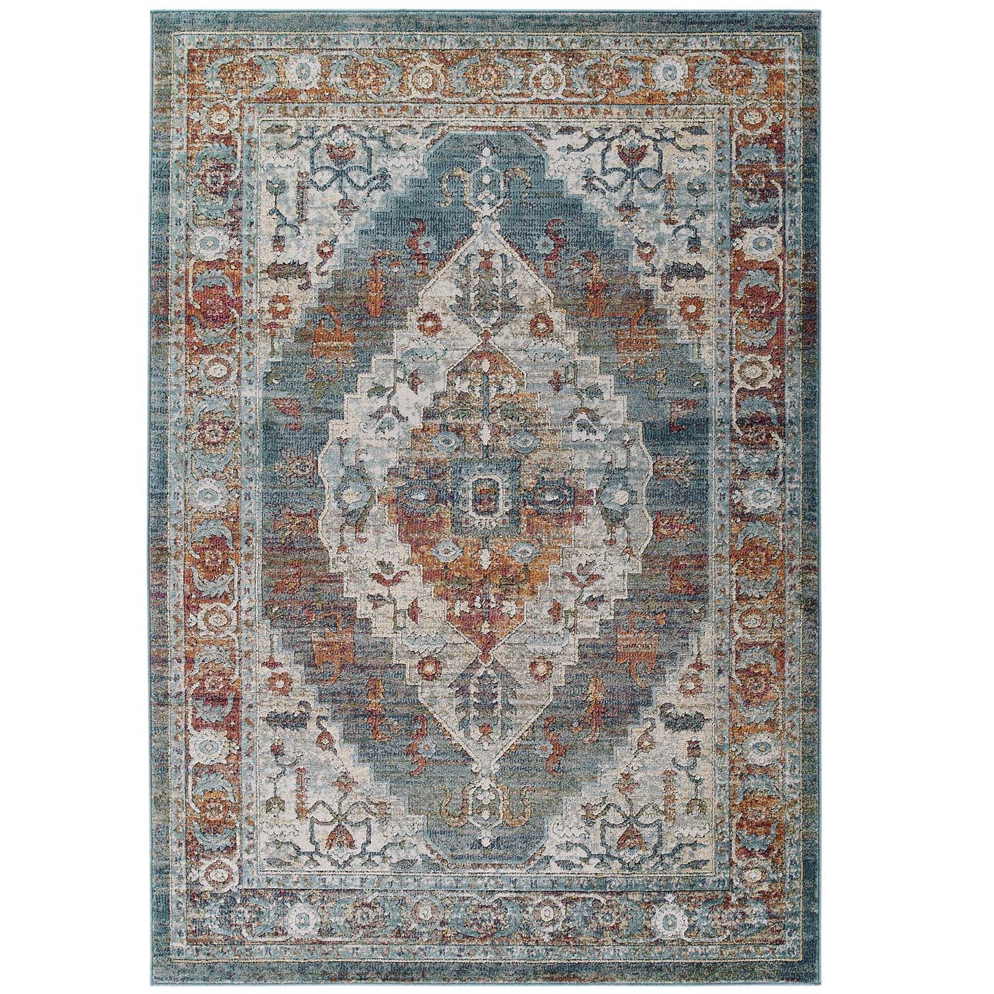 Modway Tribute Camellia Distressed Vintage Floral Persian Medallion 5x8 Area Rug - R-1189-58 | Rugs | Modishstore - 1