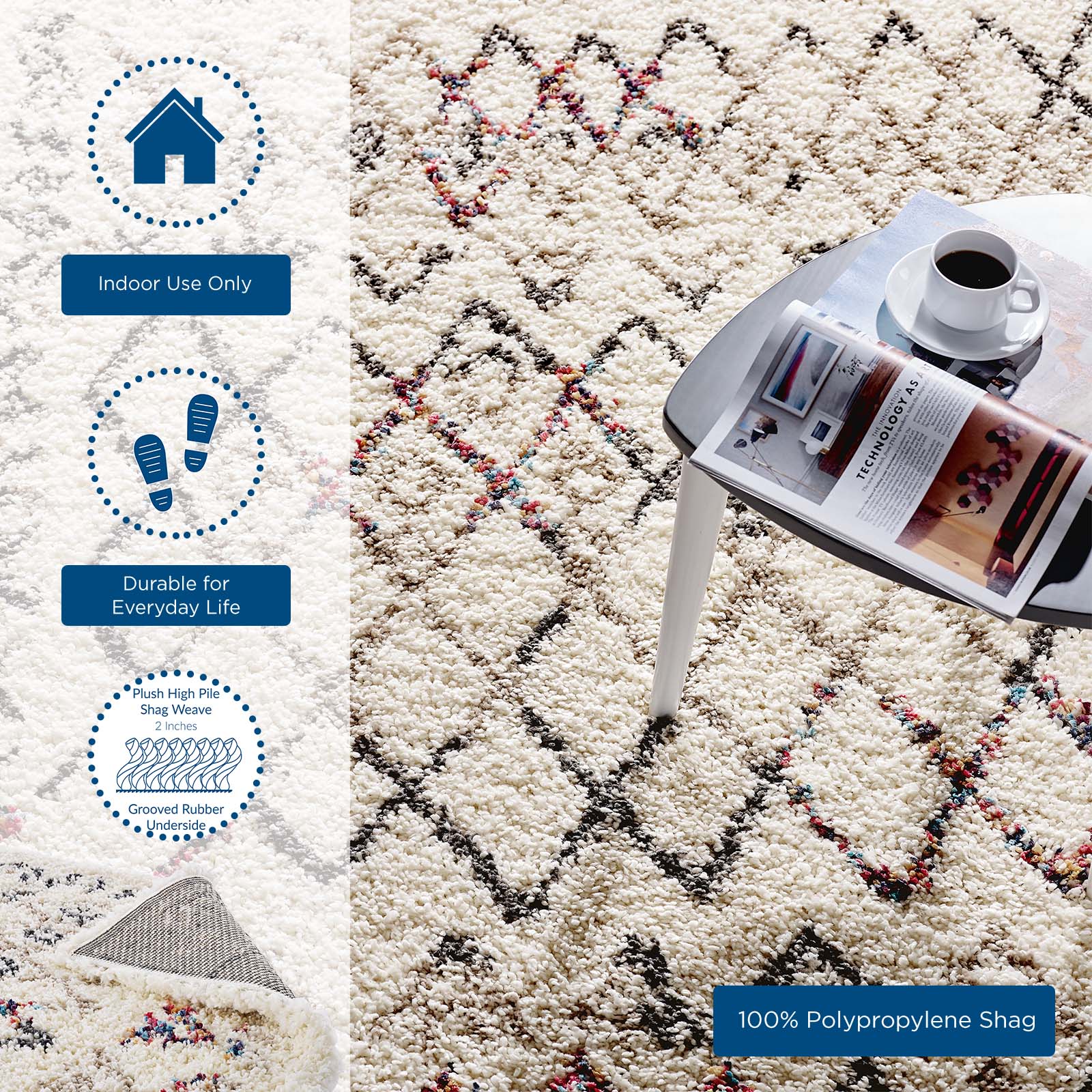 Modway Skadi Rainbow Diamond 5x8 Shag Area Rug - R-1194-58 | Rugs | Modishstore - 3