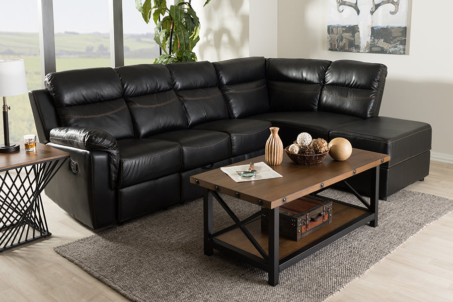 Baxton Studio Roland Modern and Contemporary Black Faux Leather 2-Piece Sectional with Recliner and Storage Chaise | Modishstore | Chairs & Recliners