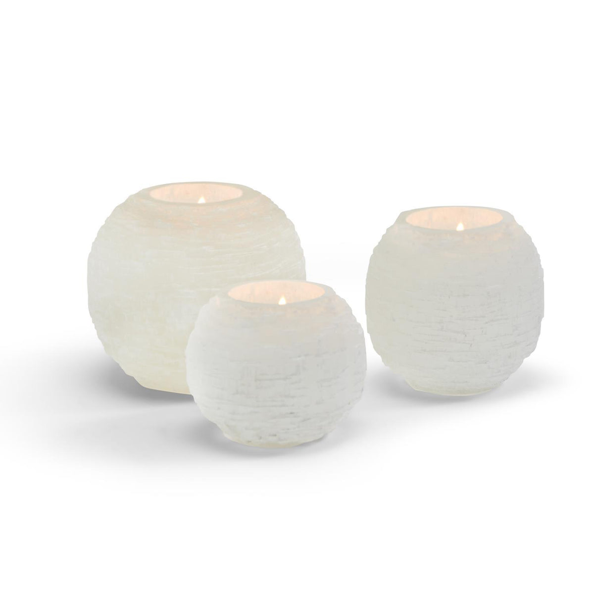 Glaciers Selenite Crystal Sphere Candleholder Set Of 12 By Tozai Home | Candle Holders | Modishstore - 1