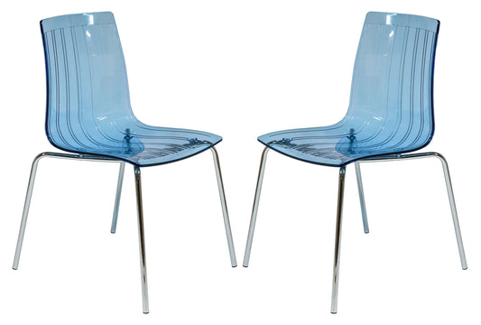 LeisureMod Ralph Dining Chair in Transparent Blue, Set of 2 | Dining Chairs | Modishstore