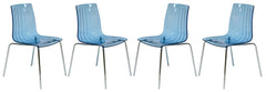 LeisureMod Ralph Dining Chair in Transparent Blue, Set of 4