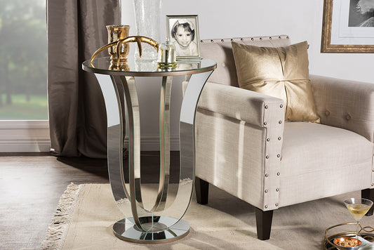 Baxton Studio Kylie Modern and Contemporary Hollywood Regency Glamour Style Mirrored Accent Side Table | Modishstore | Side Tables