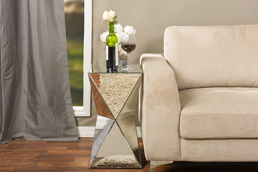 Baxton Studio Rebecca Contemporary Multi-Faceted Mirrored Side Table | Modishstore | Side Tables