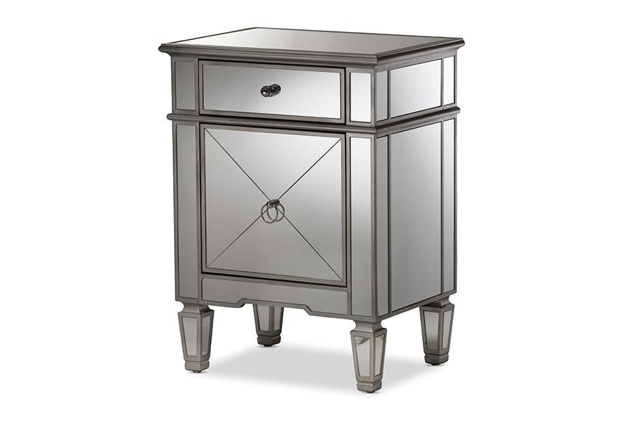 baxton studio claudia hollywood regency glamour style mirrored nightstand | Modish Furniture Store-2