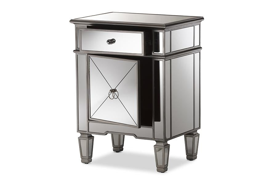 baxton studio claudia hollywood regency glamour style mirrored nightstand | Modish Furniture Store-3