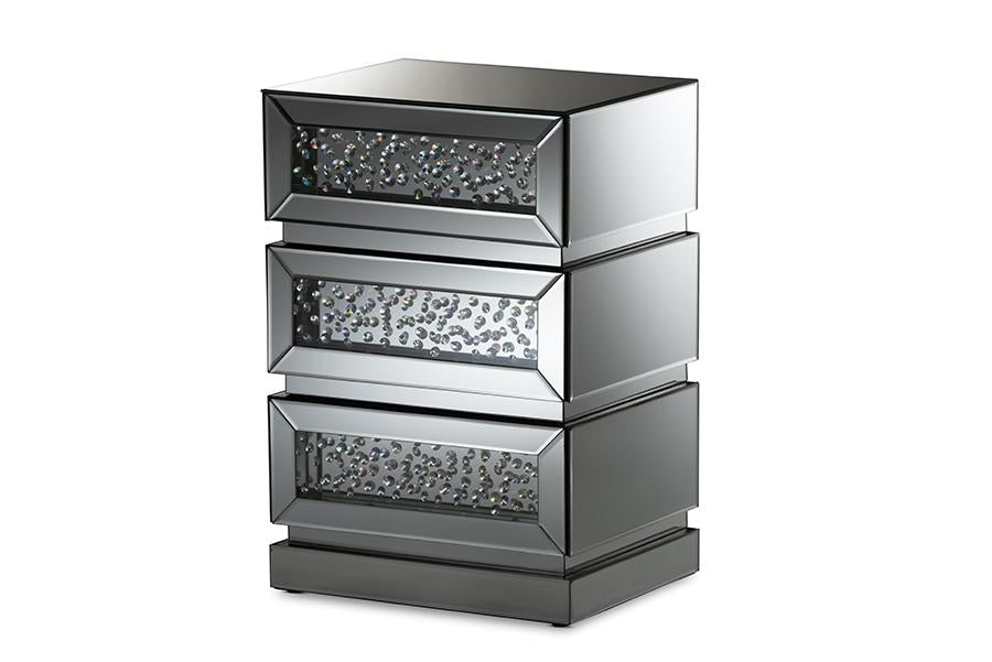 baxton studio sabrina hollywood regency glamour style mirrored 3 drawer nightstand | Modish Furniture Store-2