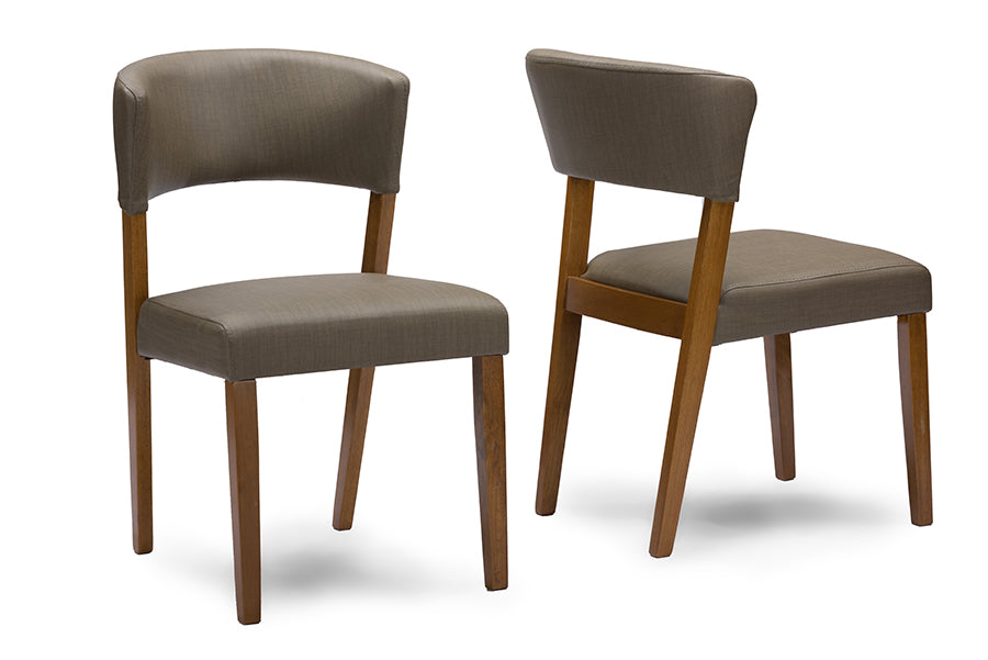 Baxton Studio Montreal Mid-Century Dark Walnut Wood Grey Faux Leather Dining Chairs (Set of 2) | Modishstore | Dining Chairs - 5