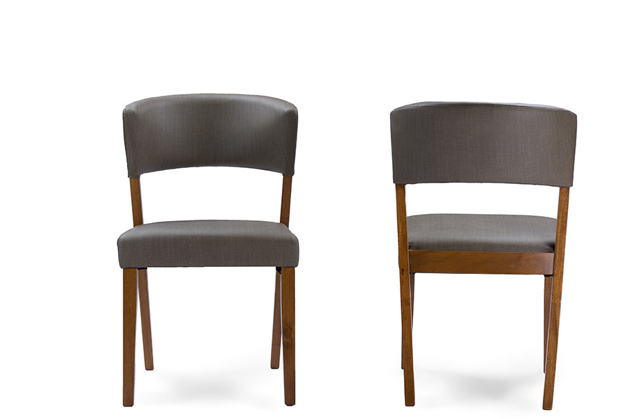 Baxton Studio Montreal Mid-Century Dark Walnut Wood Grey Faux Leather Dining Chairs (Set of 2) | Modishstore | Dining Chairs - 3