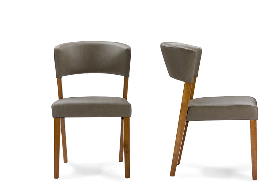 Baxton Studio Montreal Mid-Century Dark Walnut Wood Grey Faux Leather Dining Chairs (Set of 2) | Modishstore | Dining Chairs - 2